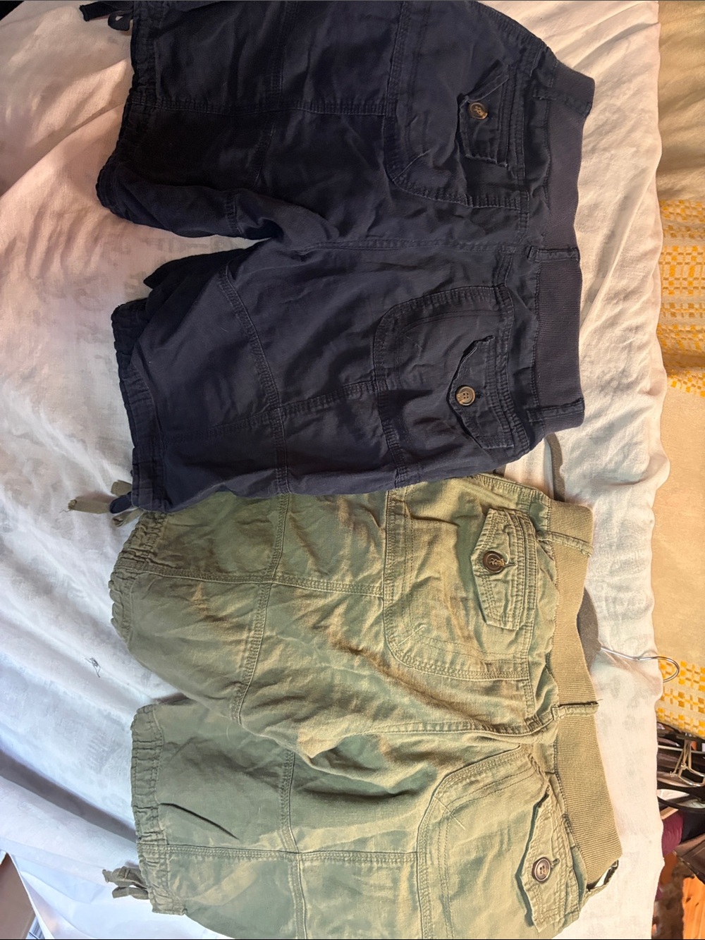 TWO PAIRS!! Faded Glory Navy and Olive Green Womens Cargo Shorts Set - Picture 2 of 6